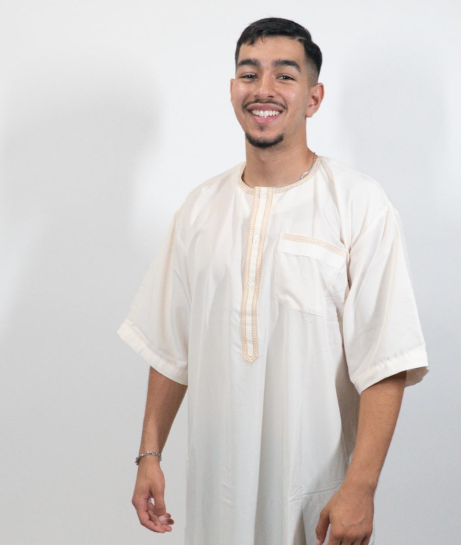 Qamis Homme Écru avec Broderies Fines