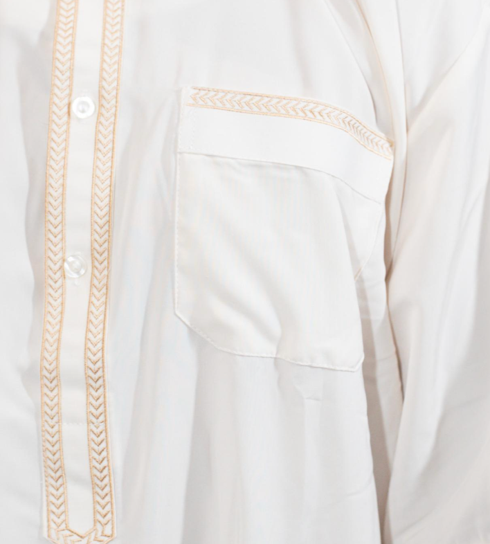 Qamis Homme Écru avec Broderies Fines